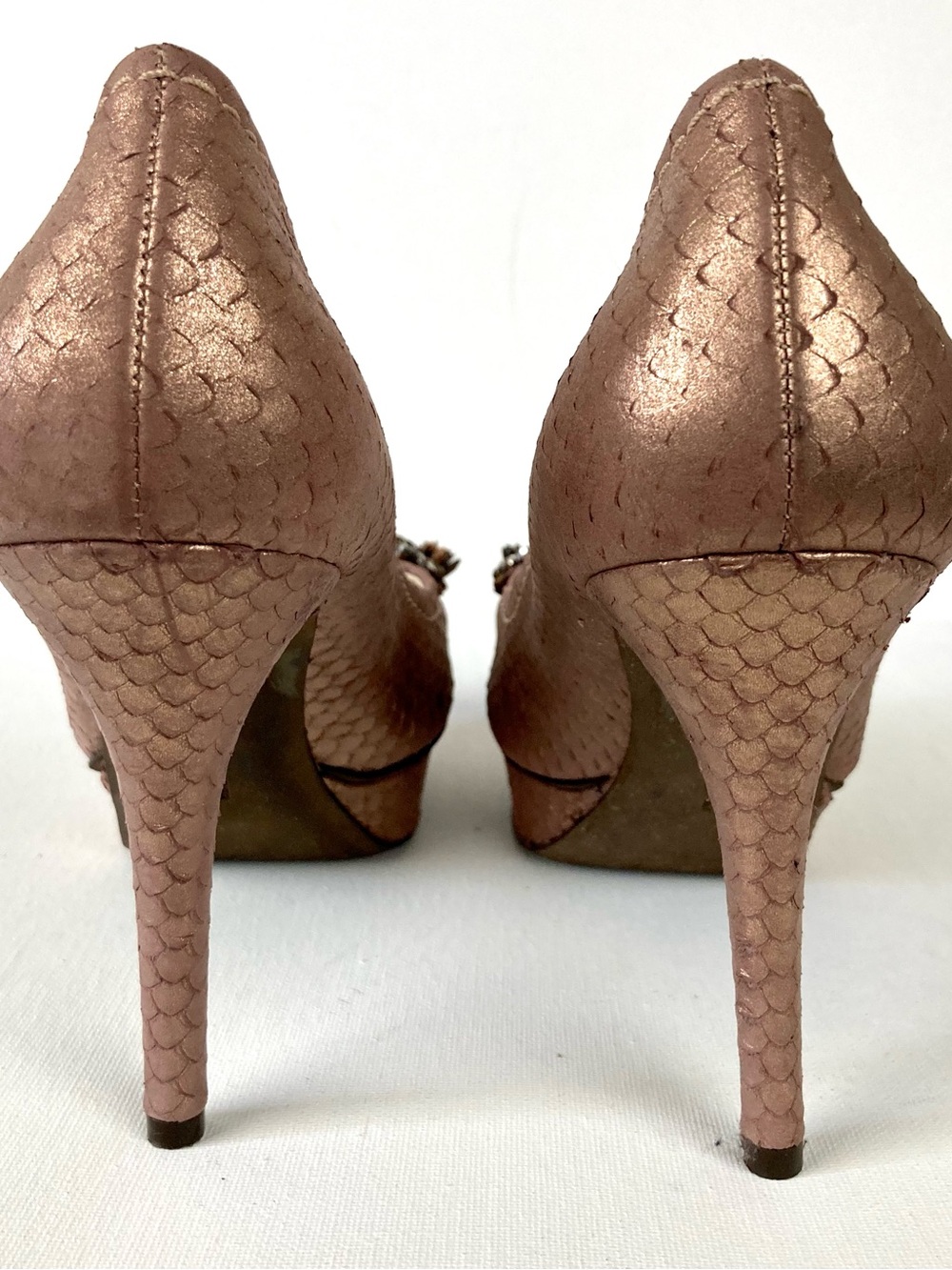 Vera Wang Metallic Blush Pink Jeweled Peep-Toe Heels - Picture 7 of 7